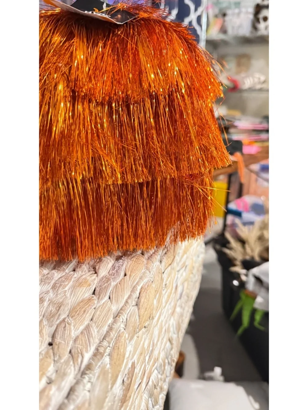 Fringe Tinsel Pumpkin Decor lot of 3 Orange, Black and Iridescent Hyde and Eek